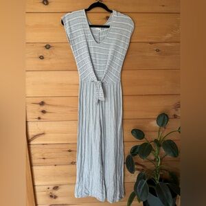 Caution To The Wind Gray Striped Jumpsuit